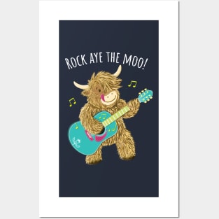 Scottish Highland Cow Guitarist Plays Rock Aye The Moo! Posters and Art